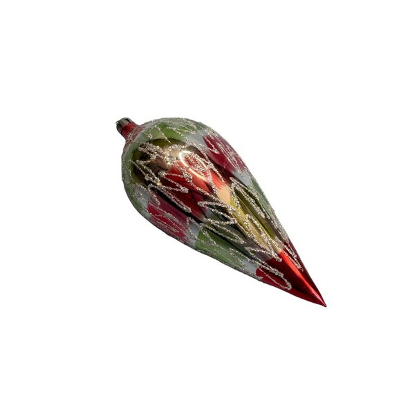 Vintage Teardrop Christmas Ornament 6" Blown Glass Red/Green/Silver Glitter - Picture 4 of 6